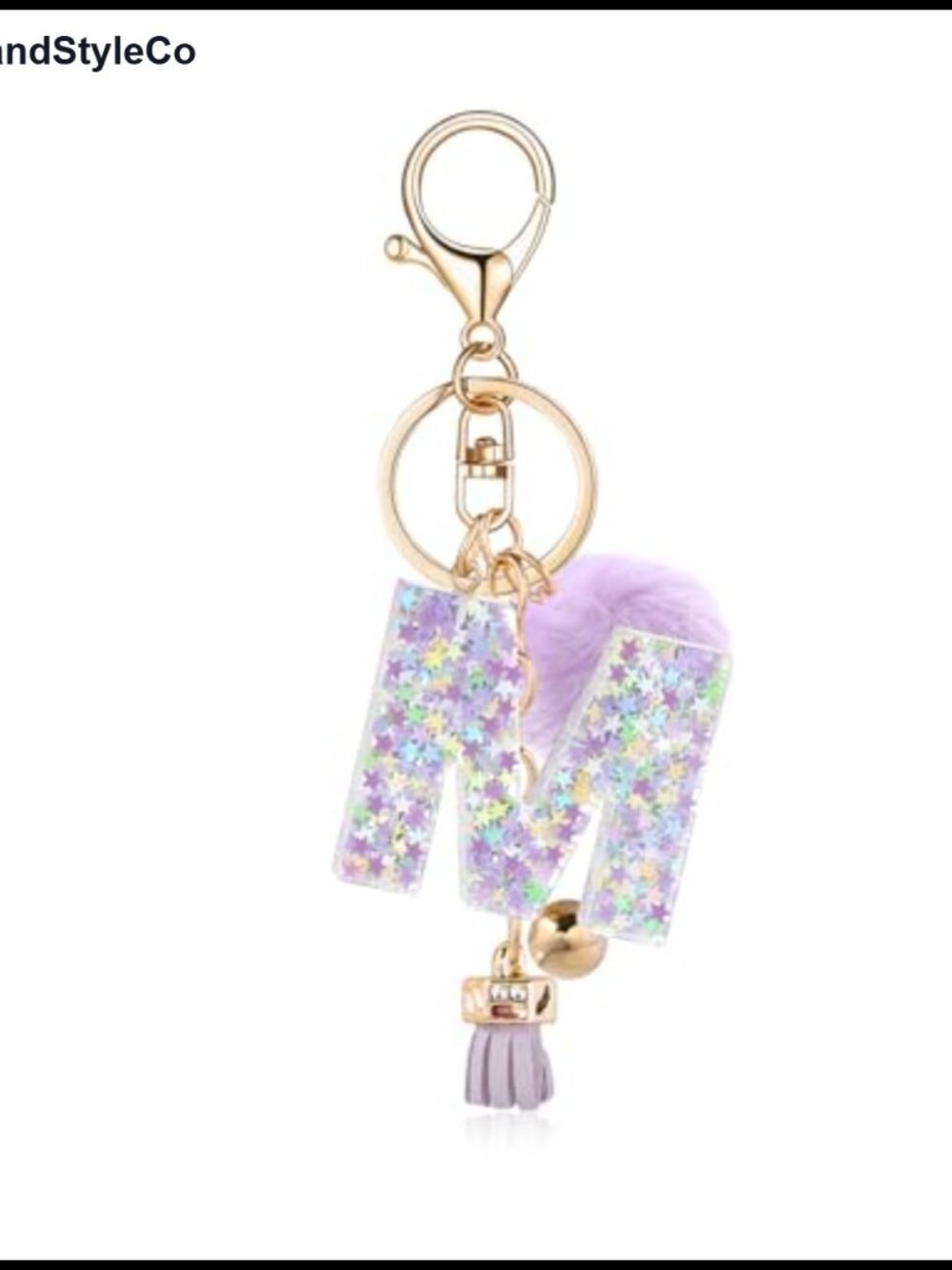 Resin Initial Letter Keychain Pom Pom Purse Charm Alloy Keyring